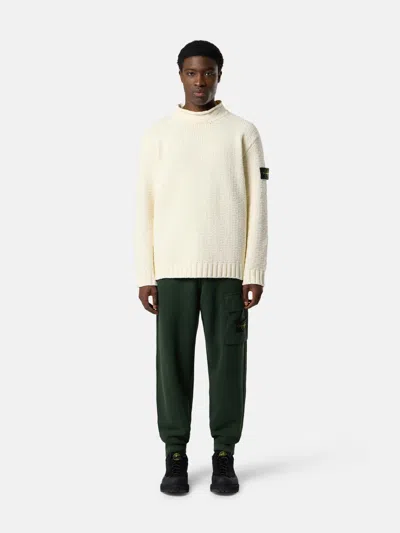 Stone Island Brushed Organic Cotton Fleece Sweat Bottoms In Green