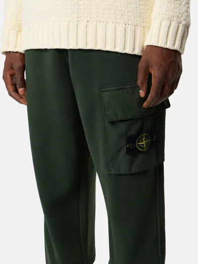 Stone Island Brushed Organic Cotton Fleece Sweat Bottoms In Green