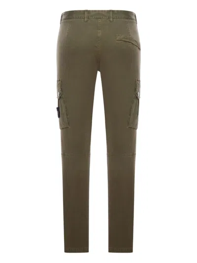 Stone Island Stretch Organic Broken Twill Cotton Trousers In Green