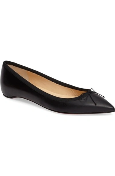 Christian Louboutin Solasofia Bow Red Sole Skimmer Flat, Black In Black Leather
