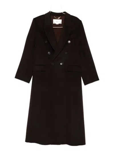 Victoria Beckham Brown Double-breasted Coat In Wool And Cashmere In Black
