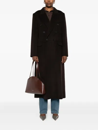 Victoria Beckham Brown Double-breasted Coat In Wool And Cashmere In Black