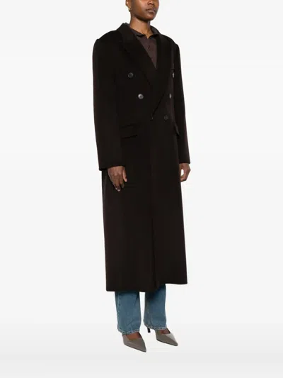 Victoria Beckham Brown Double-breasted Coat In Wool And Cashmere In Black