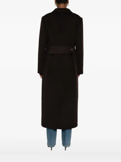 Victoria Beckham Brown Double-breasted Coat In Wool And Cashmere In Black