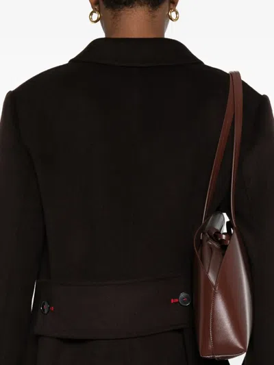Victoria Beckham Brown Double-breasted Coat In Wool And Cashmere In Black