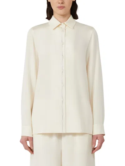 Max Mara Cream Stretch Silk Avion Shirt In White