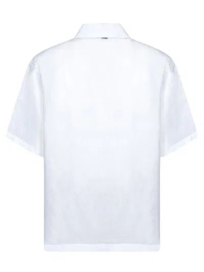 Herno Short-sleeved White Linen Shirt With Classic Collar In White