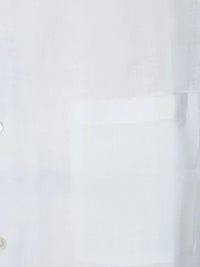 Herno Short-sleeved White Linen Shirt With Classic Collar In White