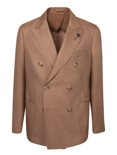 Lardini Double-breasted Beige Blazer With Peak Lapels