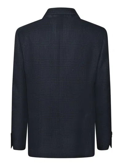 Lardini Double-breasted Tailored Black Blazer With Check Pattern In Blue