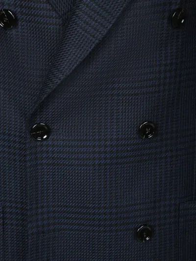 Lardini Double-breasted Tailored Black Blazer With Check Pattern In Blue