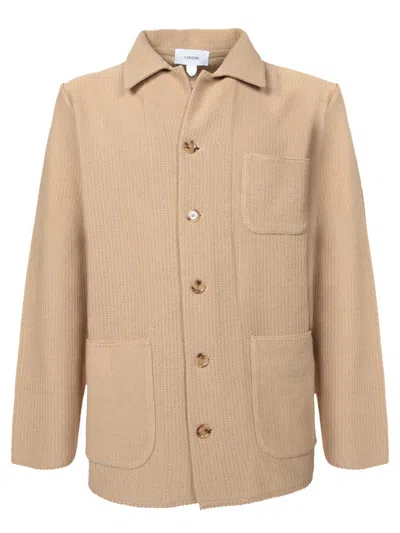 Lardini Textured Cotton Shirt With Functional Pockets In Neutral