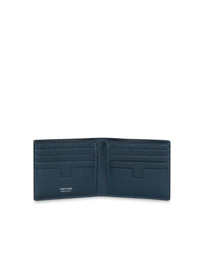 Tom Ford Soft Grain Blue Bifold Wallet In Blue