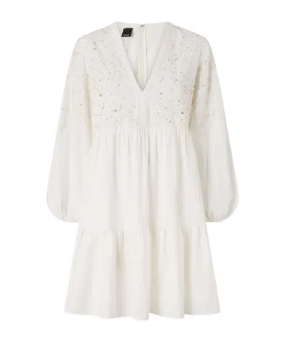 Pinko Mini Dress With Openwork Design And Crystals In White