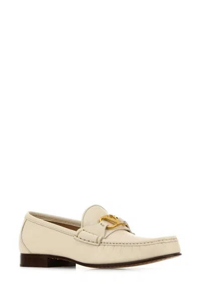 Valentino Garavani Women Ivory Leather Vlogo Loafers In Neutral