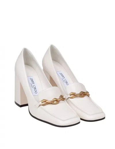 Jimmy Choo Womens Latte Diamond Tilda Chain-embellished Leather Heeled Loafers In White