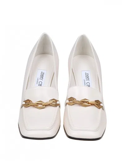 Jimmy Choo Womens Latte Diamond Tilda Chain-embellished Leather Heeled Loafers In White