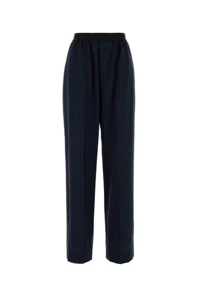 Balenciaga Wool Pant With Elastic Waistband And Pinstripe In Blue