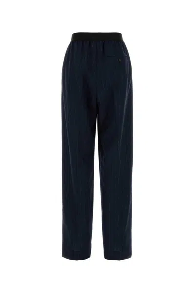 Balenciaga Wool Pant With Elastic Waistband And Pinstripe In Blue