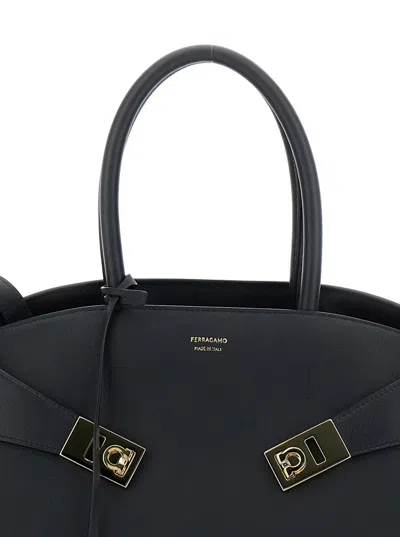 Ferragamo Hug S Black Handbag With Logo And Gancini Buckle In Leather Woman