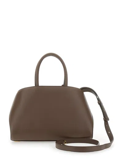 Ferragamo Hug S Brown Handbag With Logo And Gancini Buckle In Leather Woman