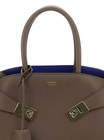 Ferragamo Hug S Brown Handbag With Logo And Gancini Buckle In Leather Woman