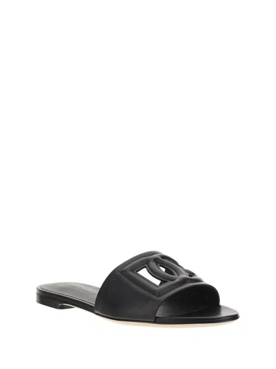 Dolce & Gabbana Dolce&gabbana Women Dg Logo Rubber Beachwear Sliders In Black