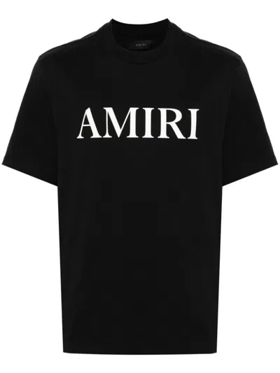 Amiri Black Crewneck T-shirt With Logo Lettering Print On The Front In Cotton Man In Black