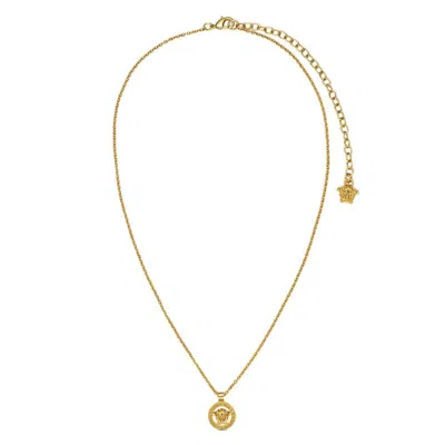 Versace Logo Plaque Chain Necklace In Gold