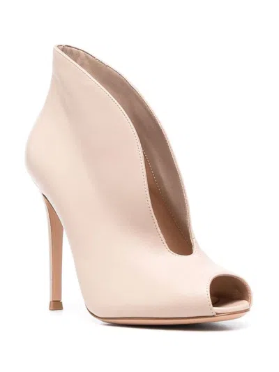 Gianvito Rossi Open Toe Leather Heel Ankle Boots