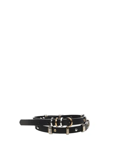 Pinko Leather Belt With Adjustable Length And Metallic Accents