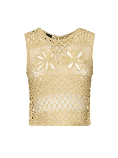 Pinko Fantasy Net Crochet Floral Top Keyhole