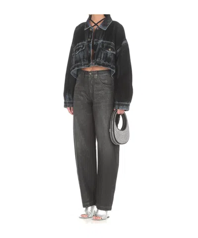 Darkpark Gigi Flocked Cropped Denim Jacket In Blue