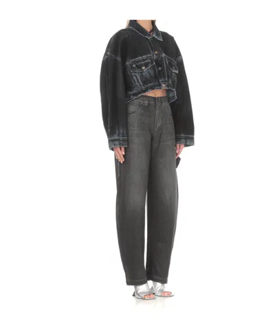 Darkpark Gigi Flocked Cropped Denim Jacket In Blue