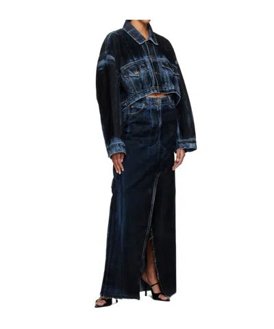 Darkpark Gigi Flocked Cropped Denim Jacket In Blue
