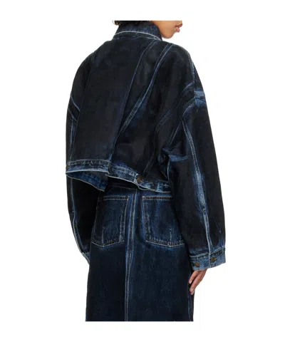 Darkpark Gigi Flocked Cropped Denim Jacket In Blue