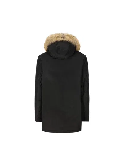 Woolrich Arctic Anorak In Ramar Cloth With Detachable Fur In Black
