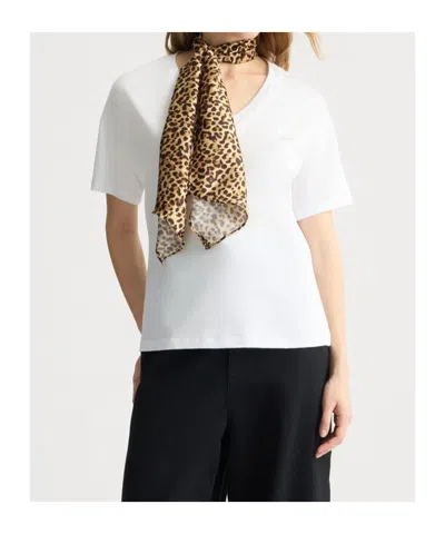 Liu •jo Animal Print Scarf Crewneck T-shirt With Leopard Detail In White
