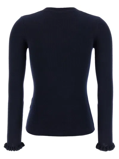 Valentino Embroidered Sweater With Front Pockets And Ruffle Cuffs In Blue