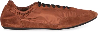 Prada Round Toe Elastic Sneakers In Brown