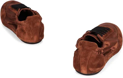 Prada Round Toe Elastic Sneakers In Brown