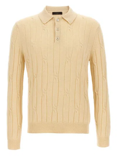 Zanone Wool Braided Pattern Polo Shirt In Yellow