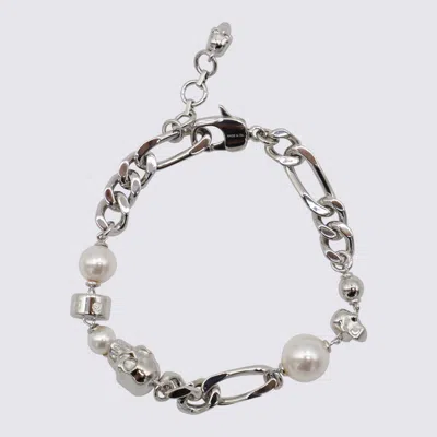 Alexander Mcqueen Skull And Pearl Bracelet In Metallic