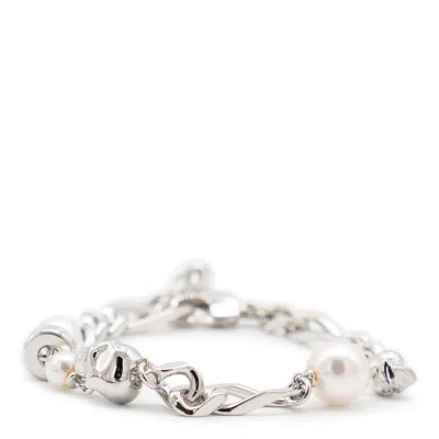 Alexander Mcqueen Skull And Pearl Bracelet In Metallic