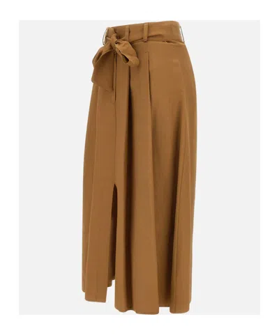 Kaos Pleated Midi Skirt In Brown