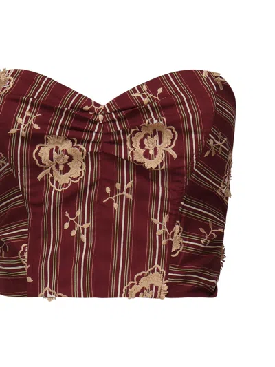 Ottod'ame Floral Bandeau Tank Top In Burgundy