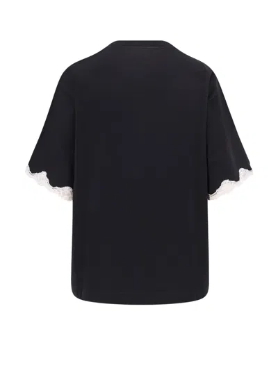 Dolce & Gabbana Logo-embroidered Lace-trimmed T-shirt In Black
