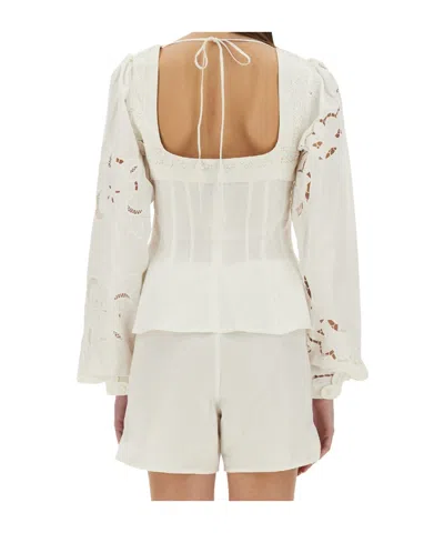 Marine Serre Fitted White Top With Square Neckline And Floral Embroidery