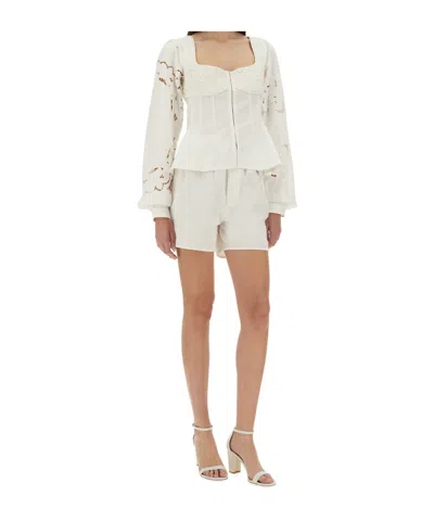 Marine Serre Fitted White Top With Square Neckline And Floral Embroidery