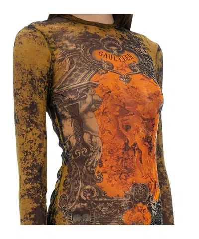 Jean Paul Gaultier Mesh Crew Neck Catsuit Printed Medaillon